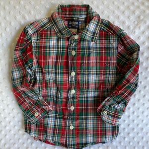 Oshkosh B’Gosh Red & Green Plaid Long Sleeve Button up Shirt 2T